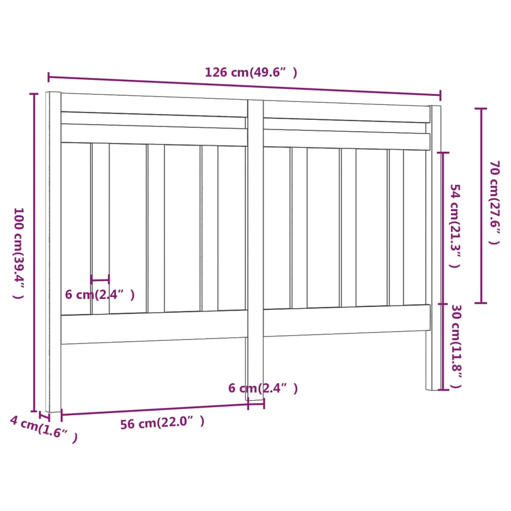 Hoofdbord 126X4X100 Cm Massief Grenenhout Wit