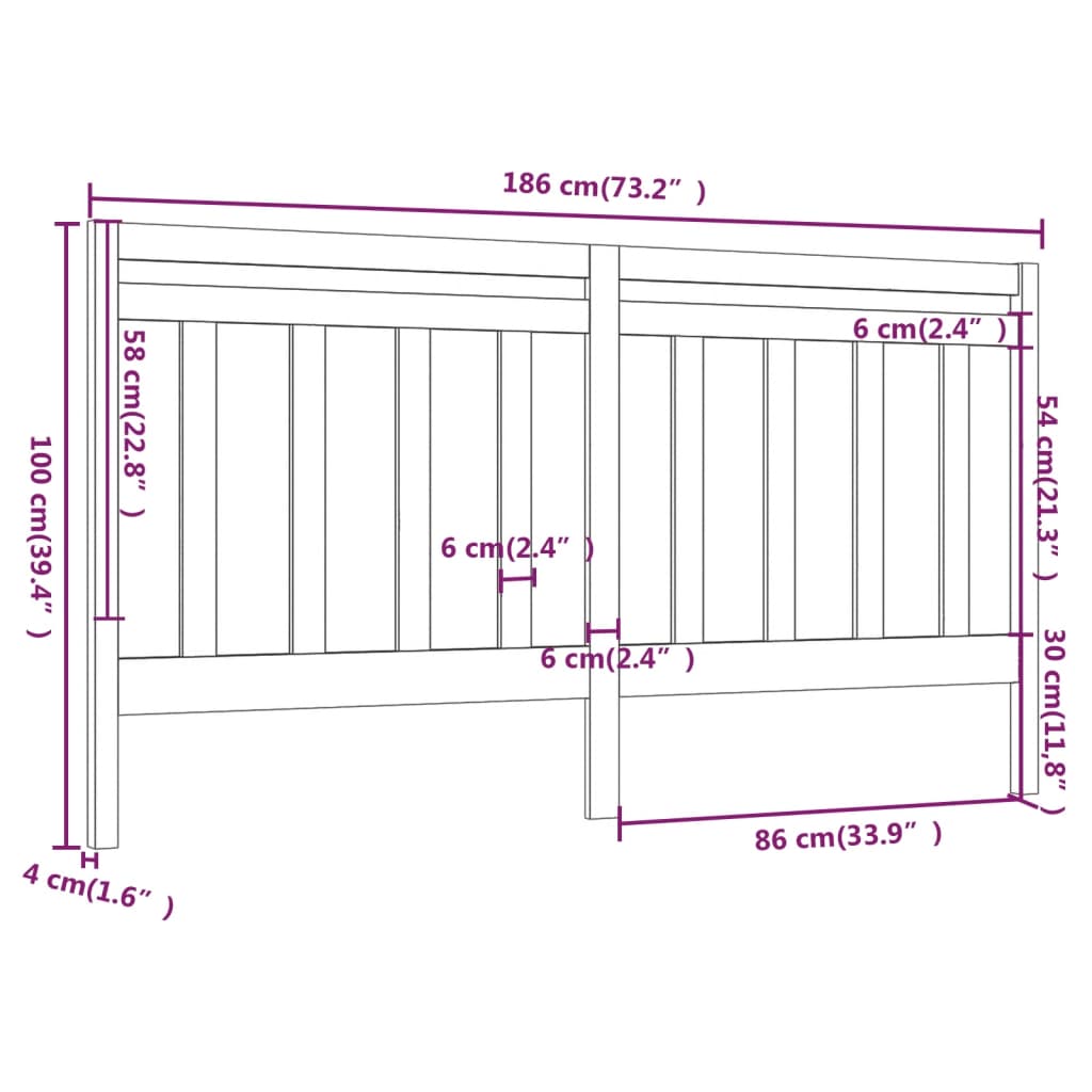 Hoofdbord 186X4X100 Cm Massief Grenenhout Grijs