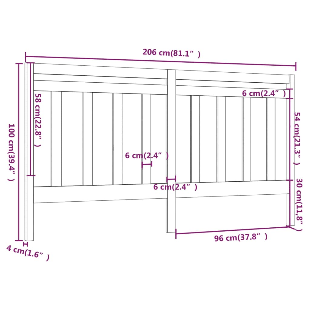Hoofdbord 206X4X100 Cm Massief Grenenhout Grijs