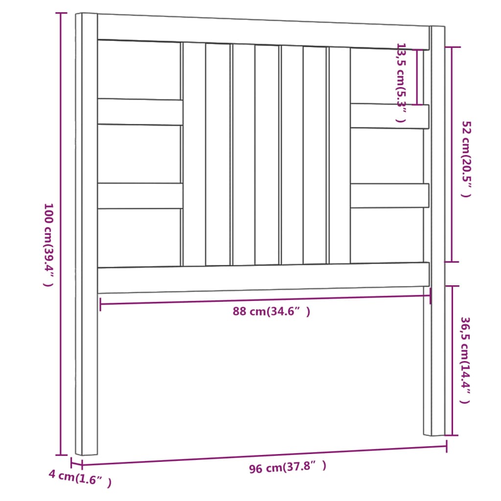 Hoofdbord 96X4X100 Cm Massief Grenenhout Zwart