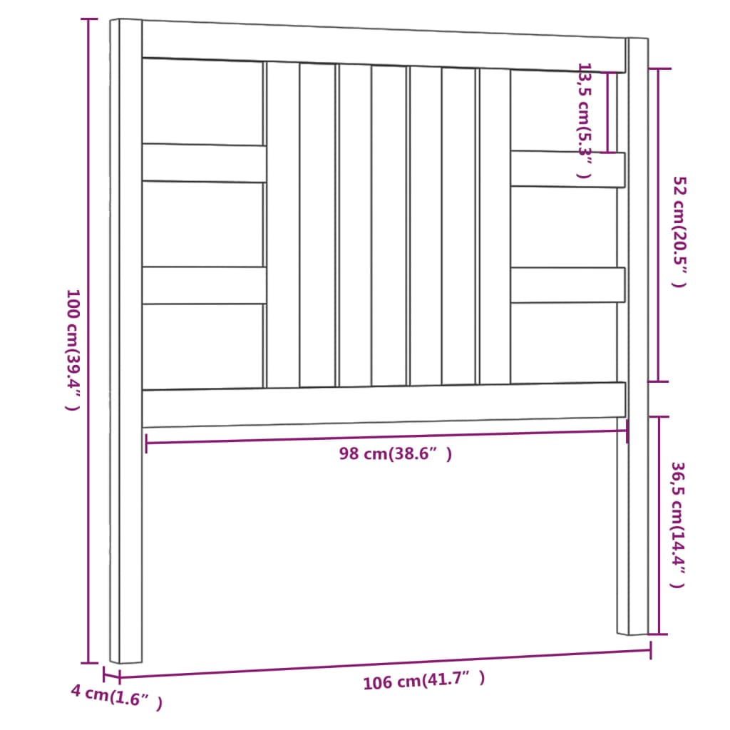 Hoofdbord 106X4X100 Cm Massief Grenenhout Grijs