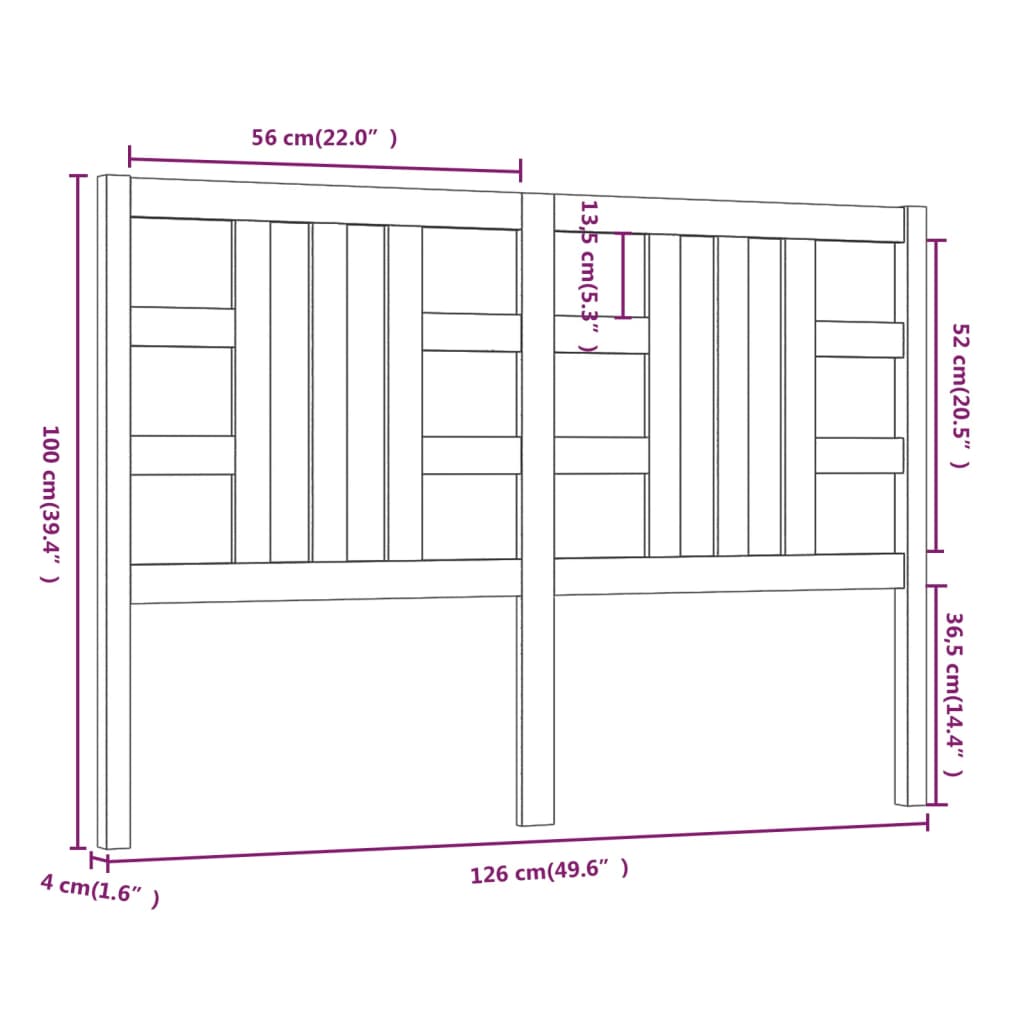 Hoofdbord 126X4X100 Cm Massief Grenenhout Grijs