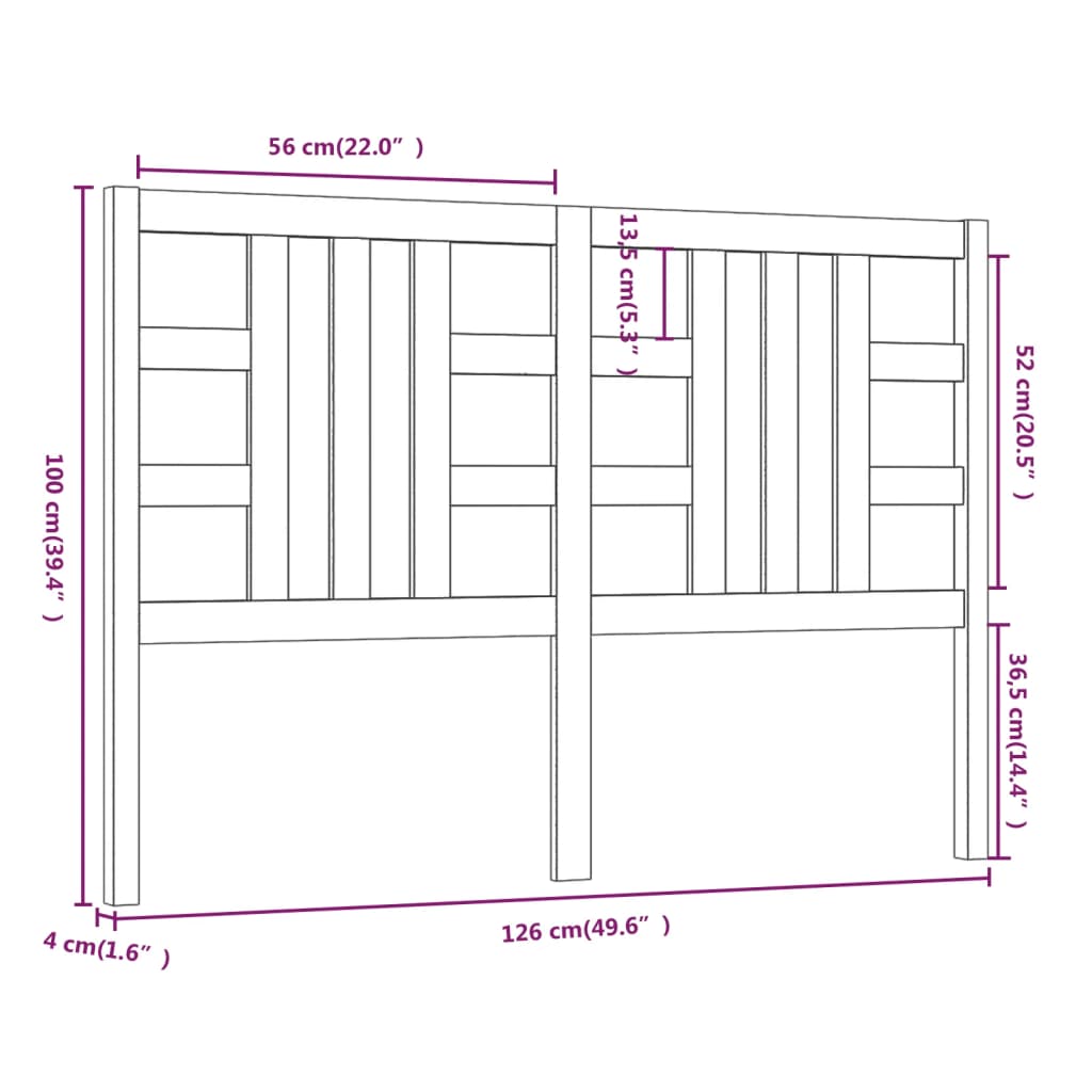 Hoofdbord 126X4X100 Cm Massief Grenenhout Zwart