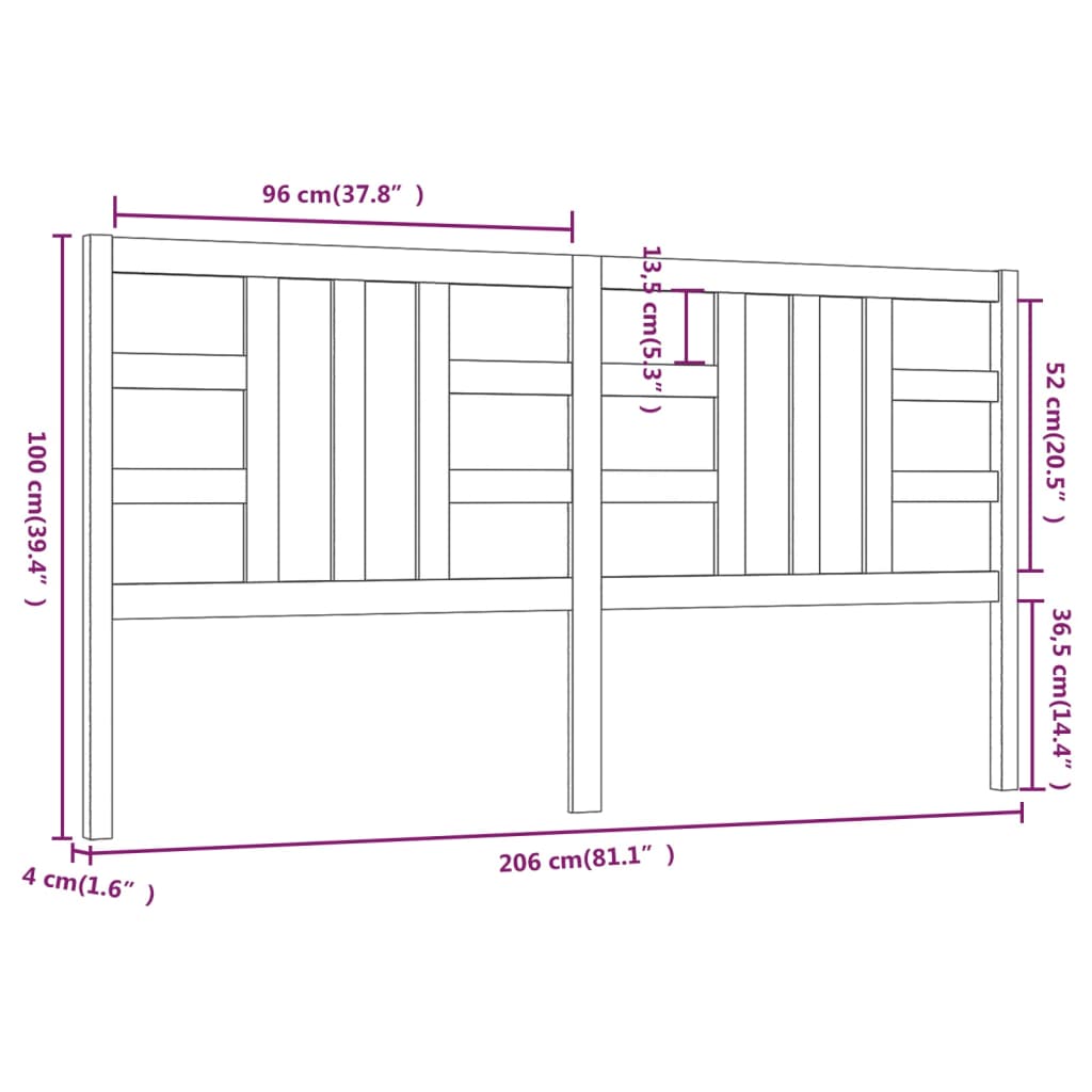 Hoofdbord 206X4X100 Cm Massief Grenenhout Zwart
