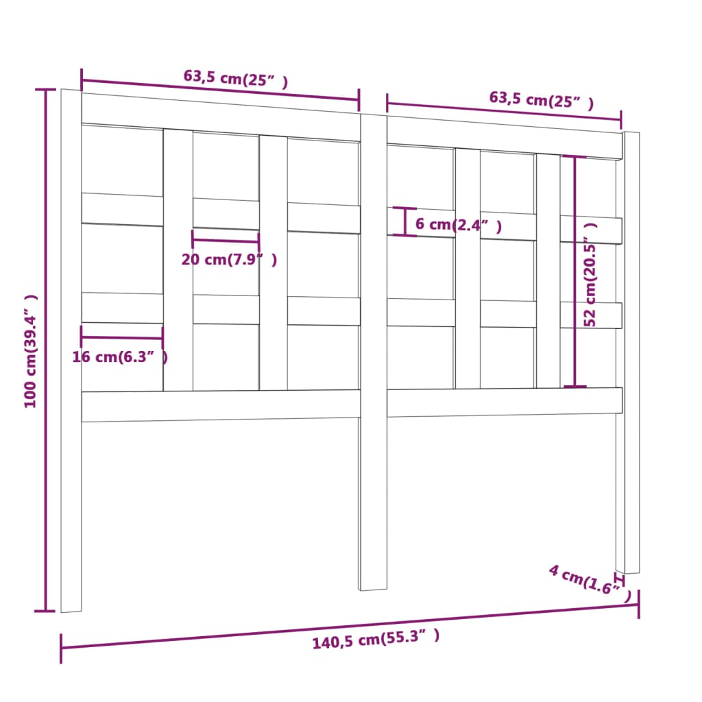 Hoofdbord 140,5X4X100 Cm Massief Grenenhout Wit