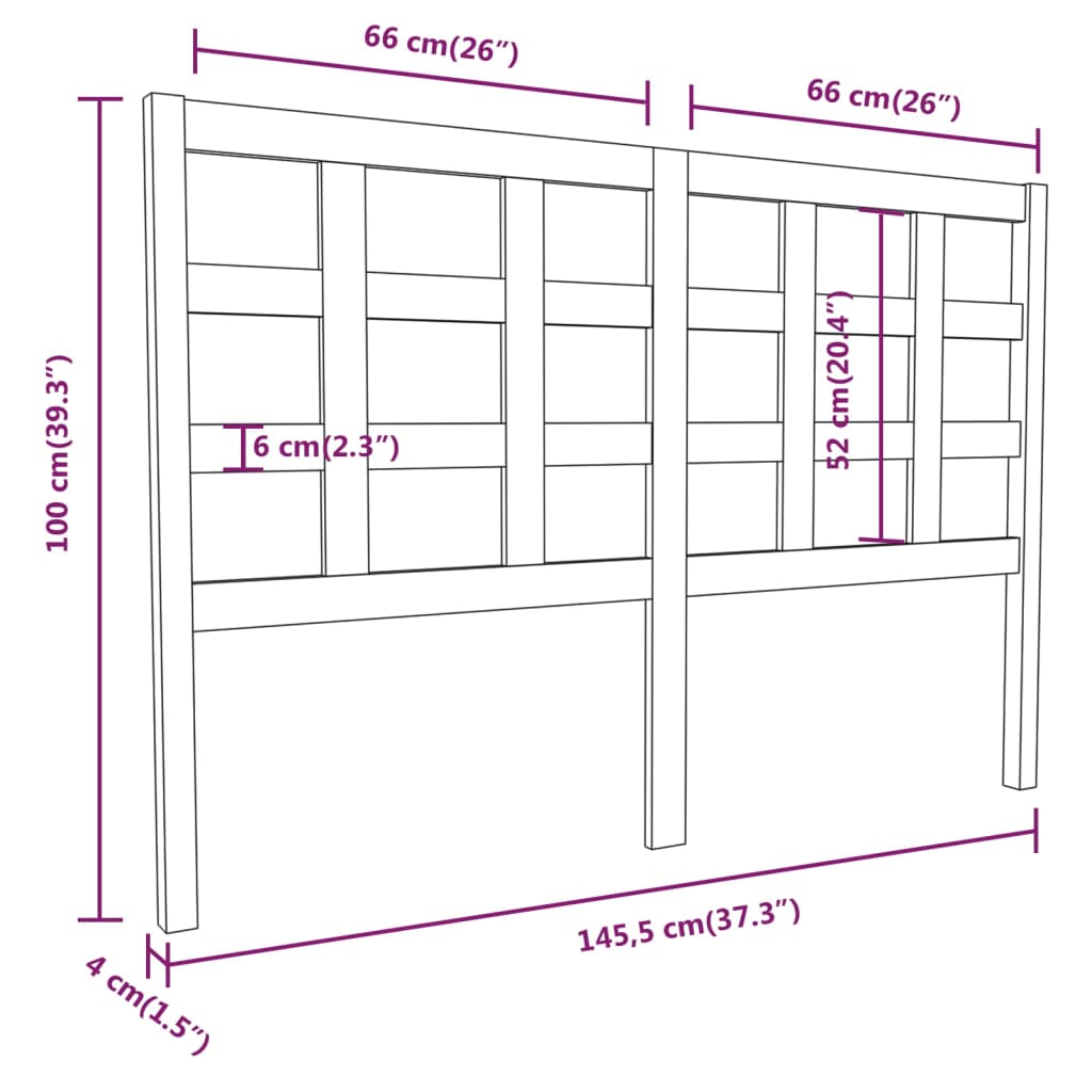 Hoofdbord 145,5X4X100 Cm Massief Grenenhout Zwart