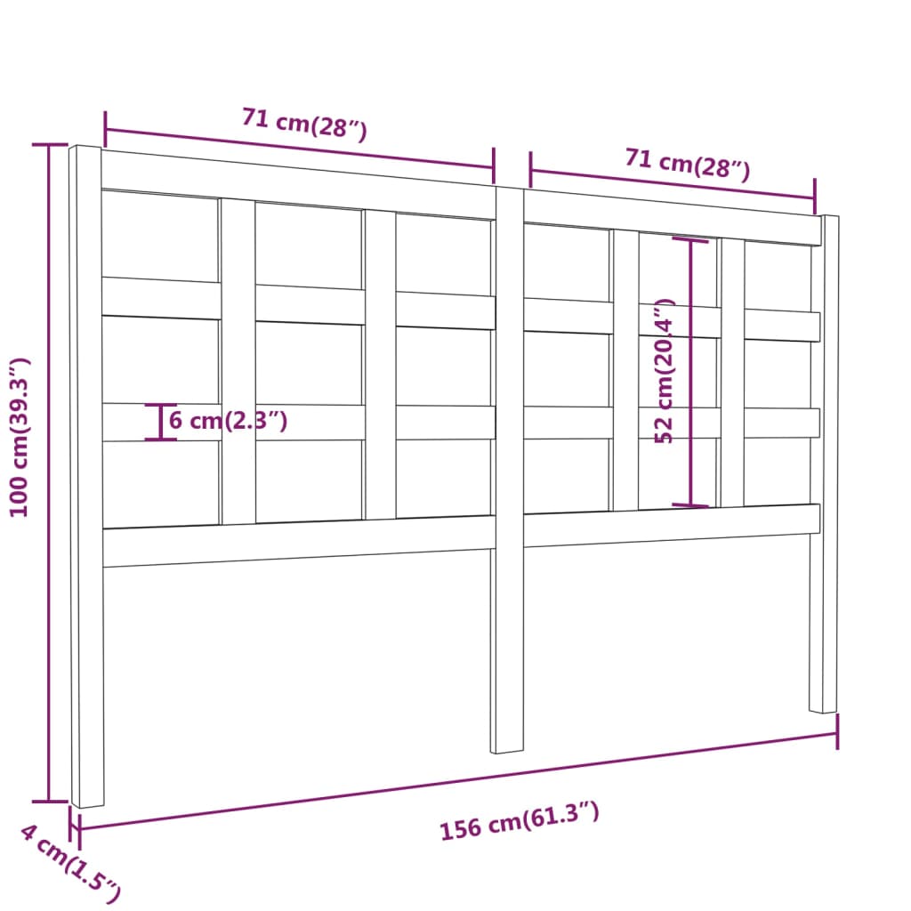 Hoofdbord 156X4X100 Cm Massief Grenenhout Wit