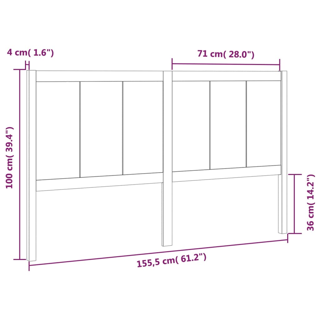 Hoofdbord 155,5X4X100 Cm Massief Grenenhout Grijs