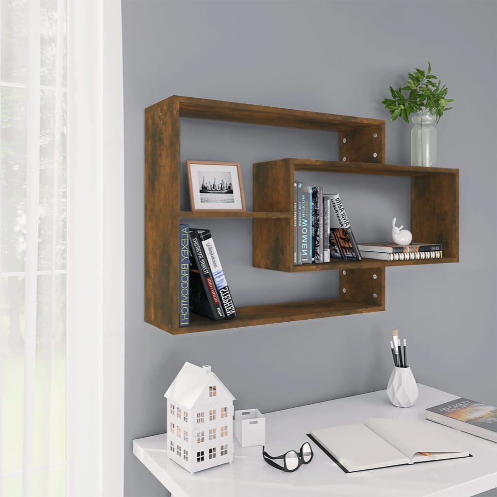 Wandschap 104X20X58,5 Cm Bewerkt Hout Gerookt Eikenkleurig