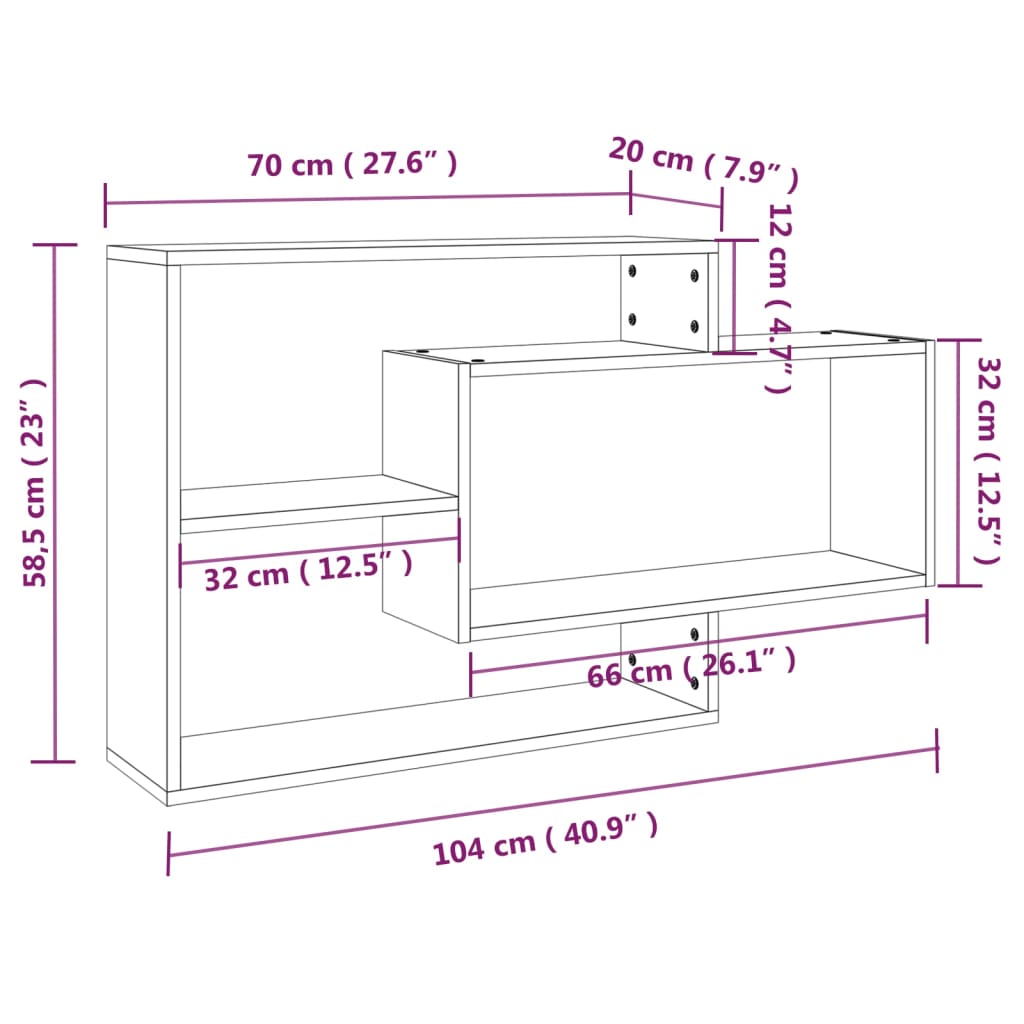 Wandschap 104X20X58,5 Cm Bewerkt Hout Grijs Sonoma Eikenkleurig