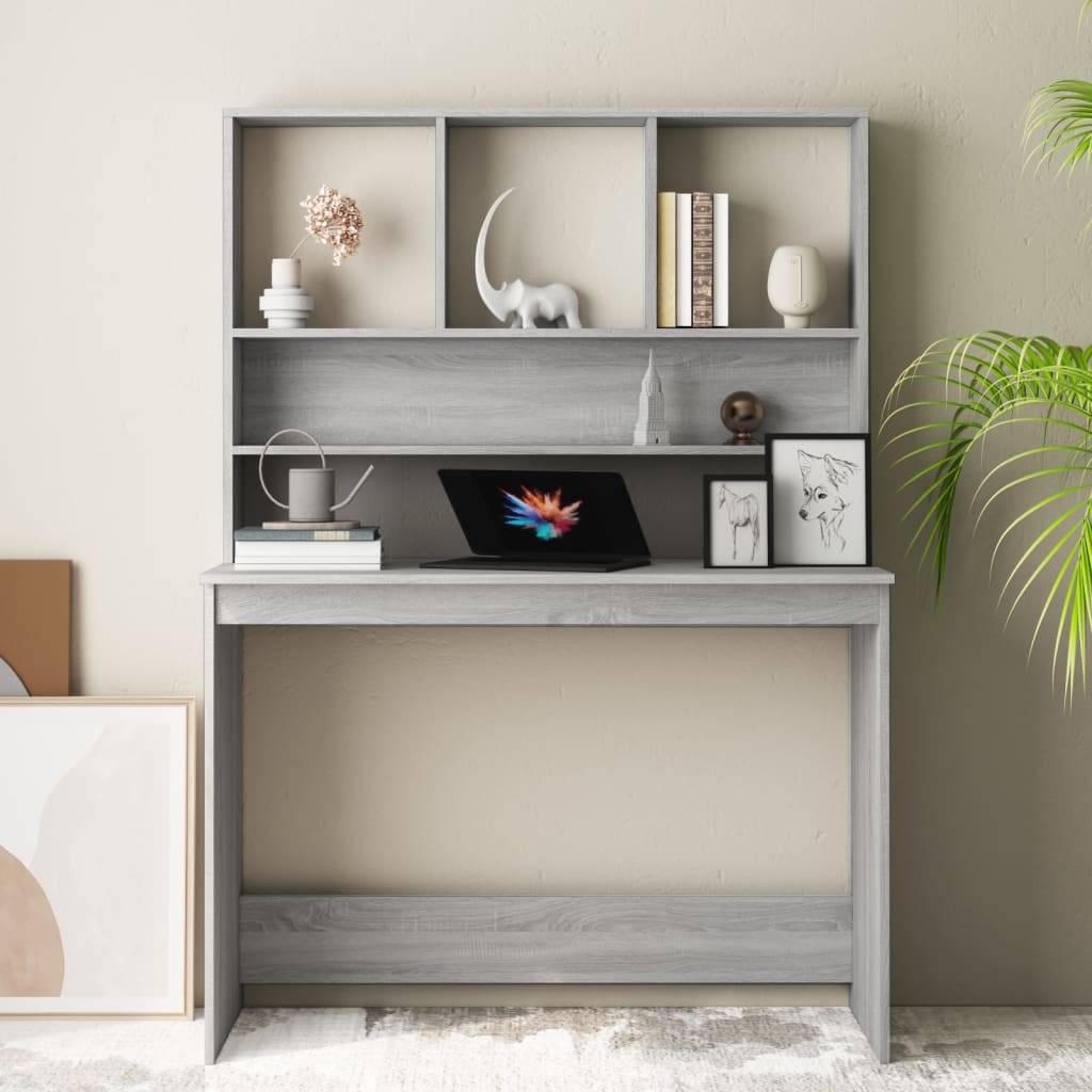 Bureau Met Schappen 110X45X157 Cm Bewerkt Hout Grijs Sonoma