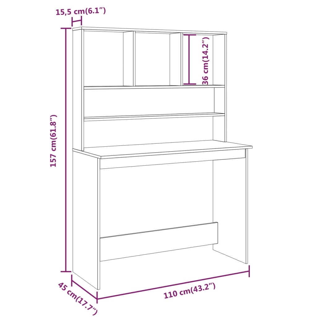 Bureau Met Schappen 110X45X157 Cm Bewerkt Hout Grijs Sonoma