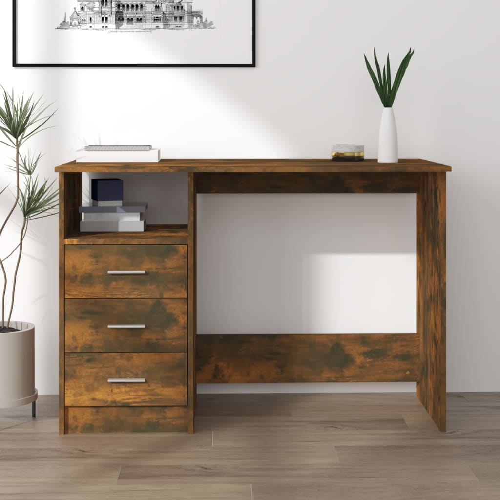 Bureau Met Lades 110X50X76 Cm Bewerkt Hout Gerookt Eikenkleurig