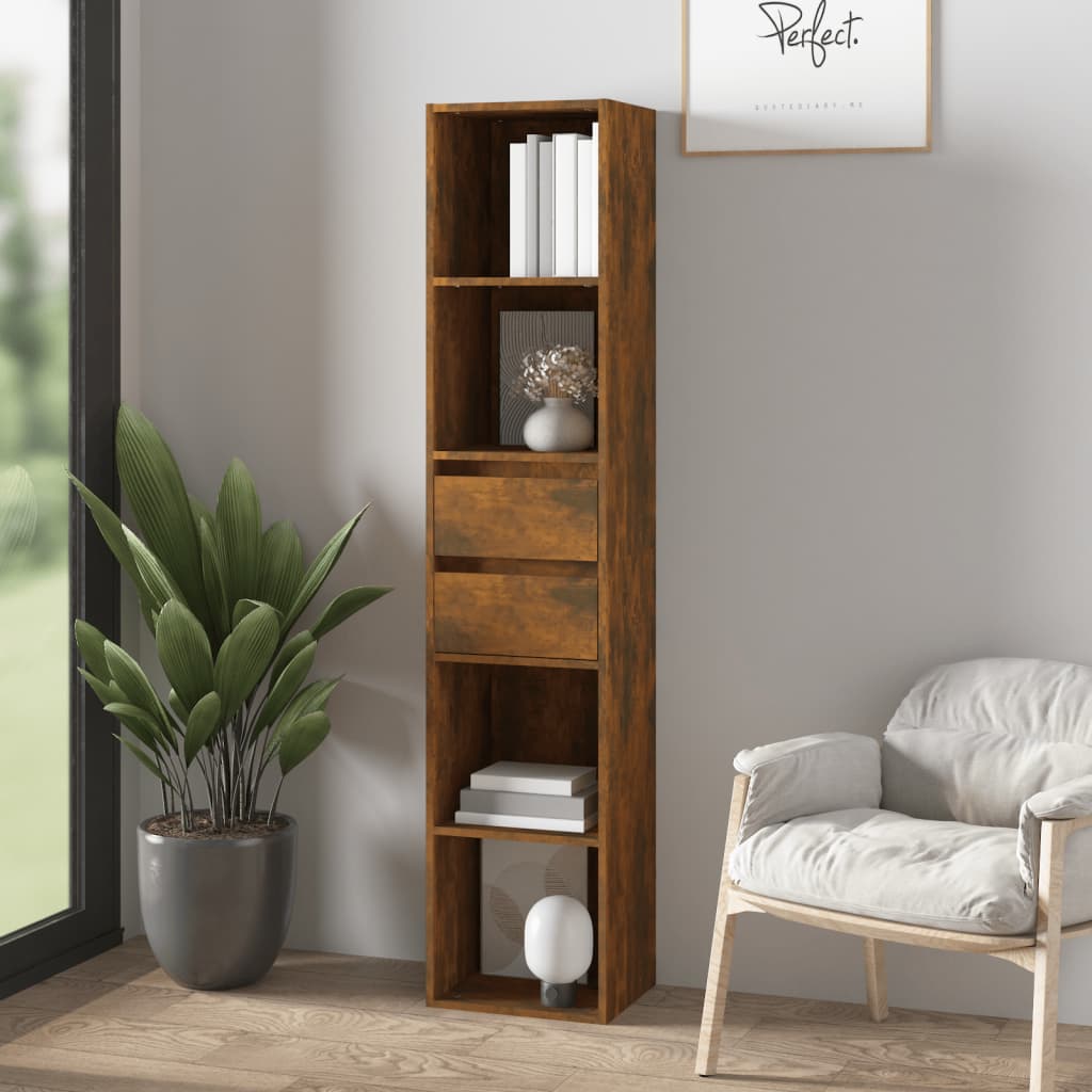 Boekenkast 36X30X171 Cm Bewerkt Hout Gerookt Eikenkleurig