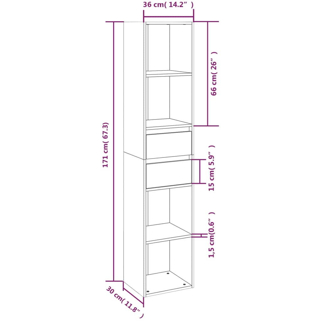 Boekenkast 36X30X171 Cm Bewerkt Hout Grijs Sonoma Eikenkleurig