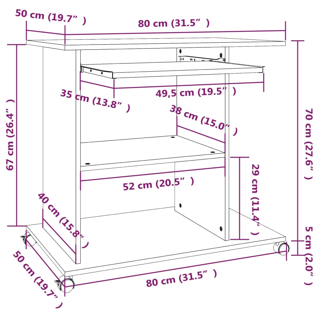 Computerbureau 80X50X75 Cm Bewerkt Hout Gerookt Eikenkleurig