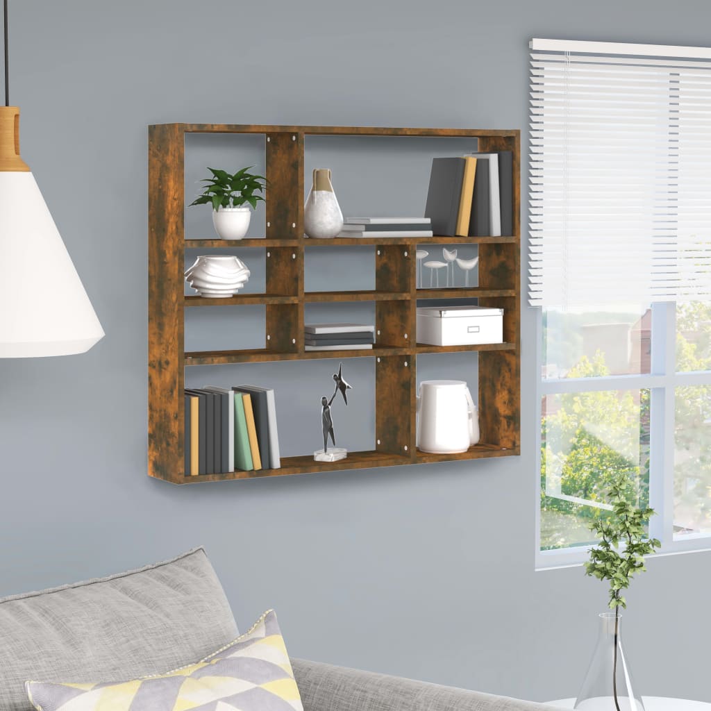 Wandschap 90X16X78 Cm Bewerkt Hout Gerookt Eikenkleurig