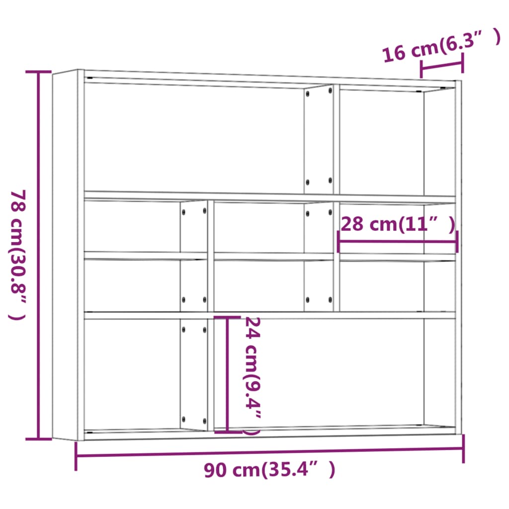 Wandschap 90X16X78 Cm Bewerkt Hout Bruineikenkleurig