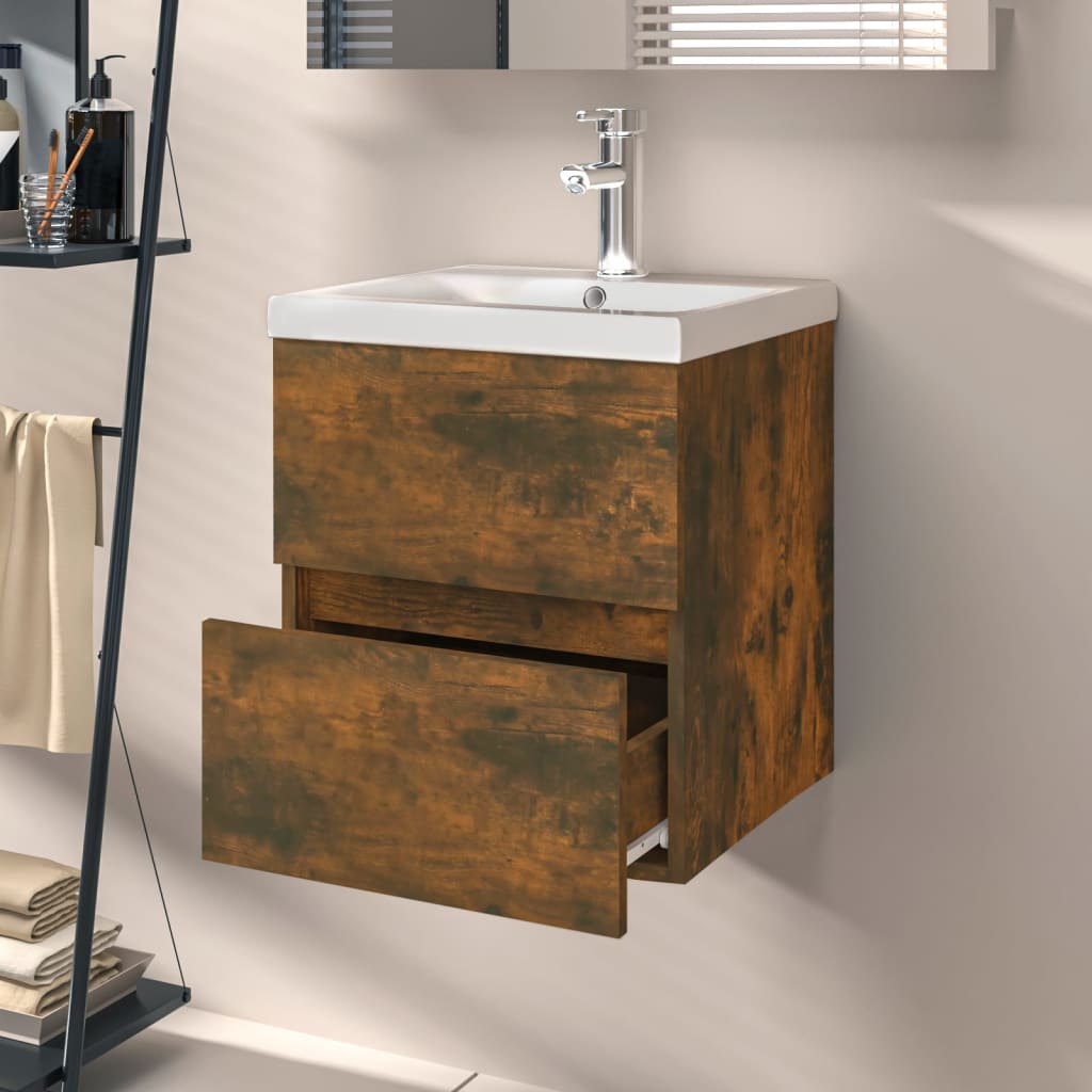 Wastafelkast 41X38,5X45 Cm Bewerkt Hout Gerookt Eikenkleurig