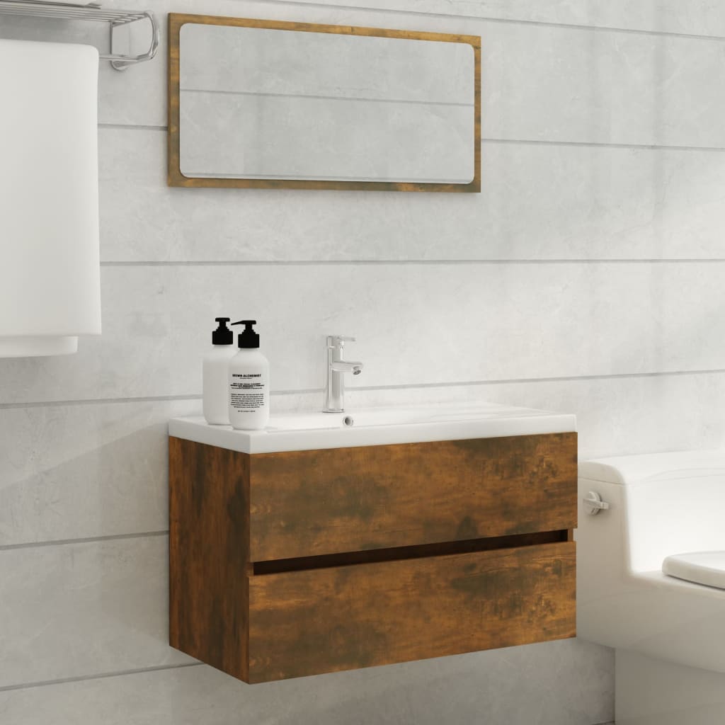 Wastafelkast 80X38,5X45 Cm Bewerkt Hout Gerookt Eikenkleurig