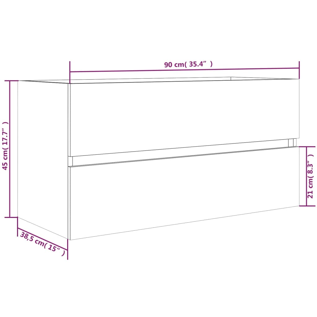 Wastafelkast 90X38,5X45 Cm Bewerkt Hout Grijs Sonoma Eikenkleur