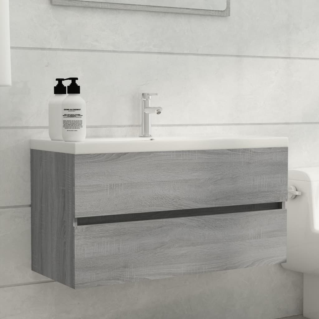 Wastafelkast 90X38,5X45 Cm Bewerkt Hout Grijs Sonoma Eikenkleur