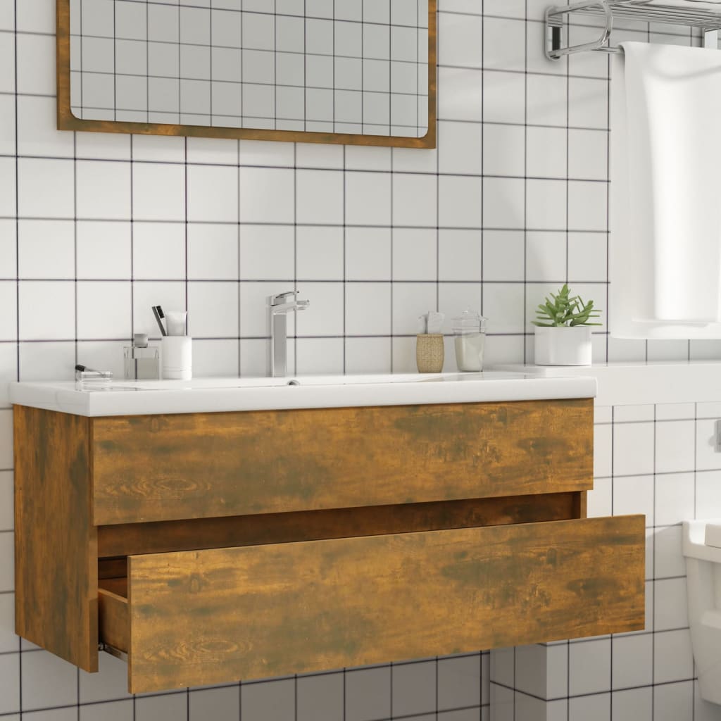 Wastafelkast 100X38,5X45 Cm Bewerkt Hout Gerookt Eikenkleurig