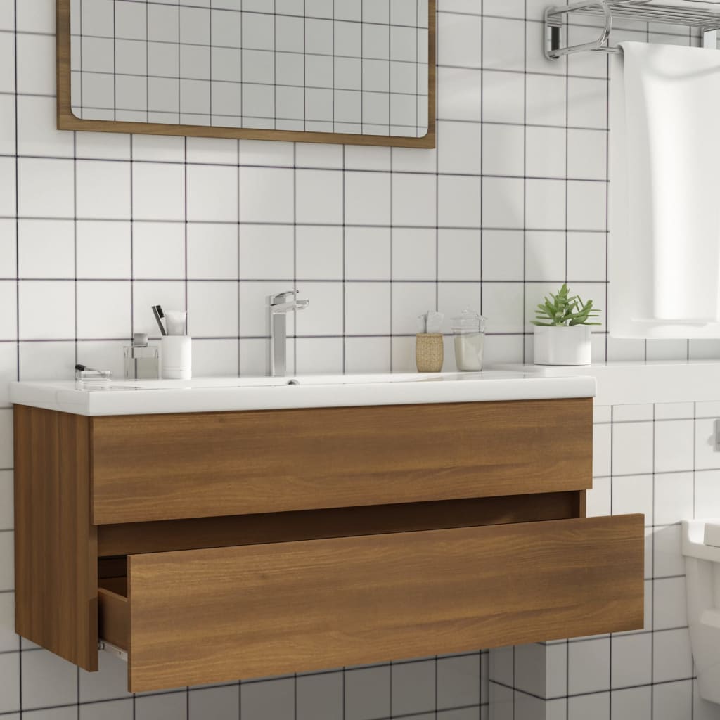 Wastafelkast 100X38,5X45 Cm Bewerkt Hout Bruineikenkleurig