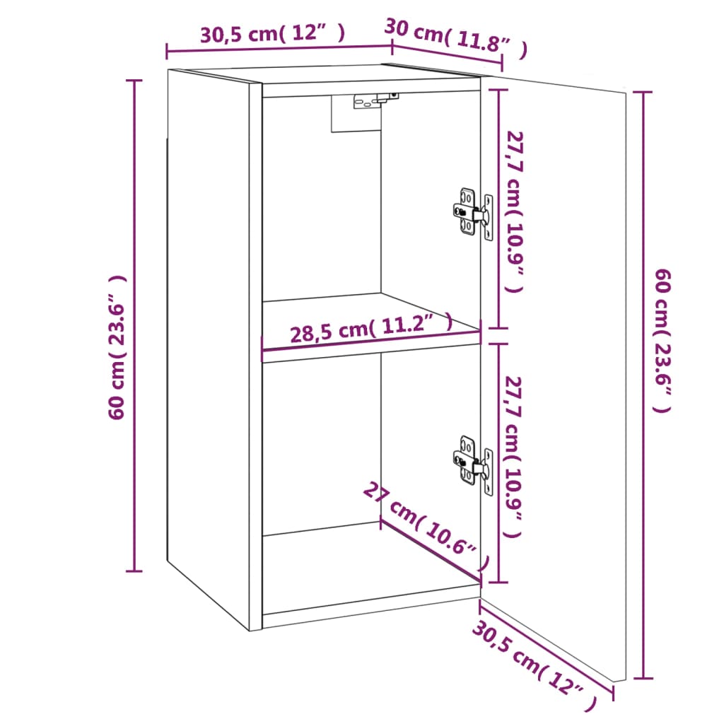 Tv-Meubel 30,5X30X60 Cm Bewerkt Hout Gerookt Eikenkleurig