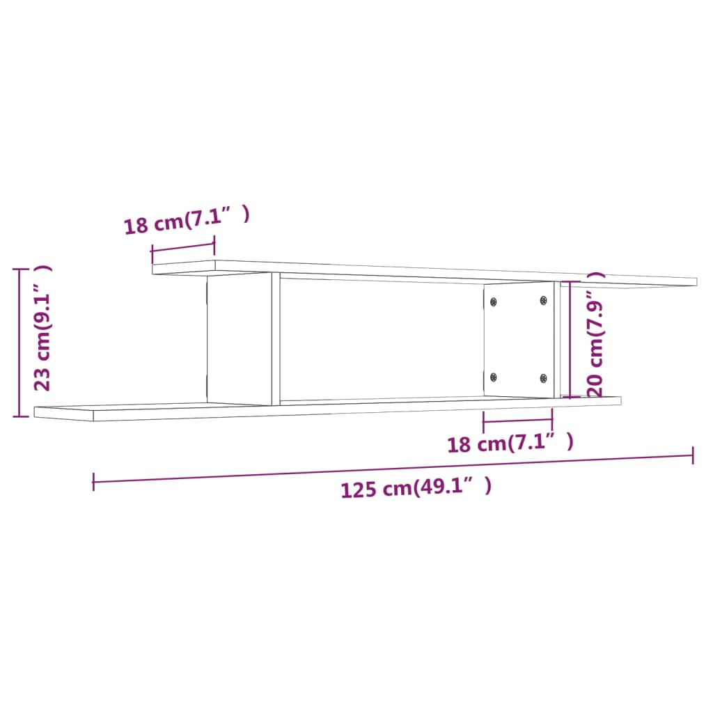 Tv-Wandschap 125X18X23 Cm Bewerkt Hout Gerookt Eikenkleurig