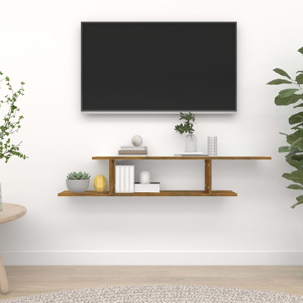 Tv-Wandschap 125X18X23 Cm Bewerkt Hout Gerookt Eikenkleurig