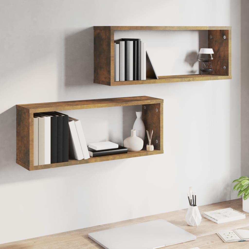 Wandschappen Kubus 2 St 60X15X23 Cm Bewerkt Hout Gerookt Eiken