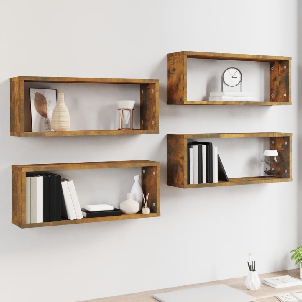 Wandschappen Kubus 4 St 60X15X23 Cm Bewerkt Hout Gerookt Eiken