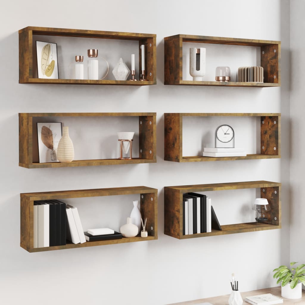 Wandschappen Kubus 6 St 60X15X23 Cm Bewerkt Hout Gerookt Eiken