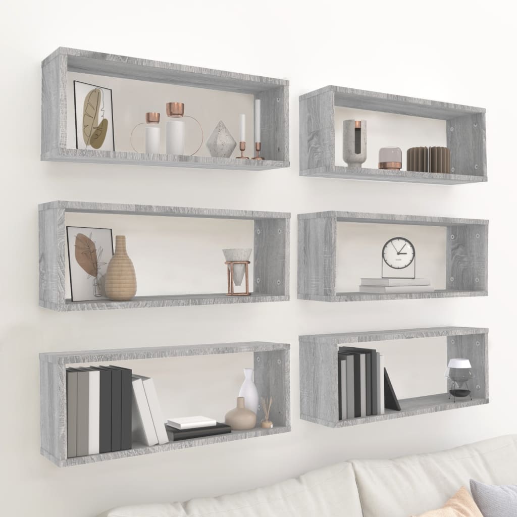 Wandschappen Kubus 6 St 60X15X23 Cm Bewerkt Hout Grijs Sonoma