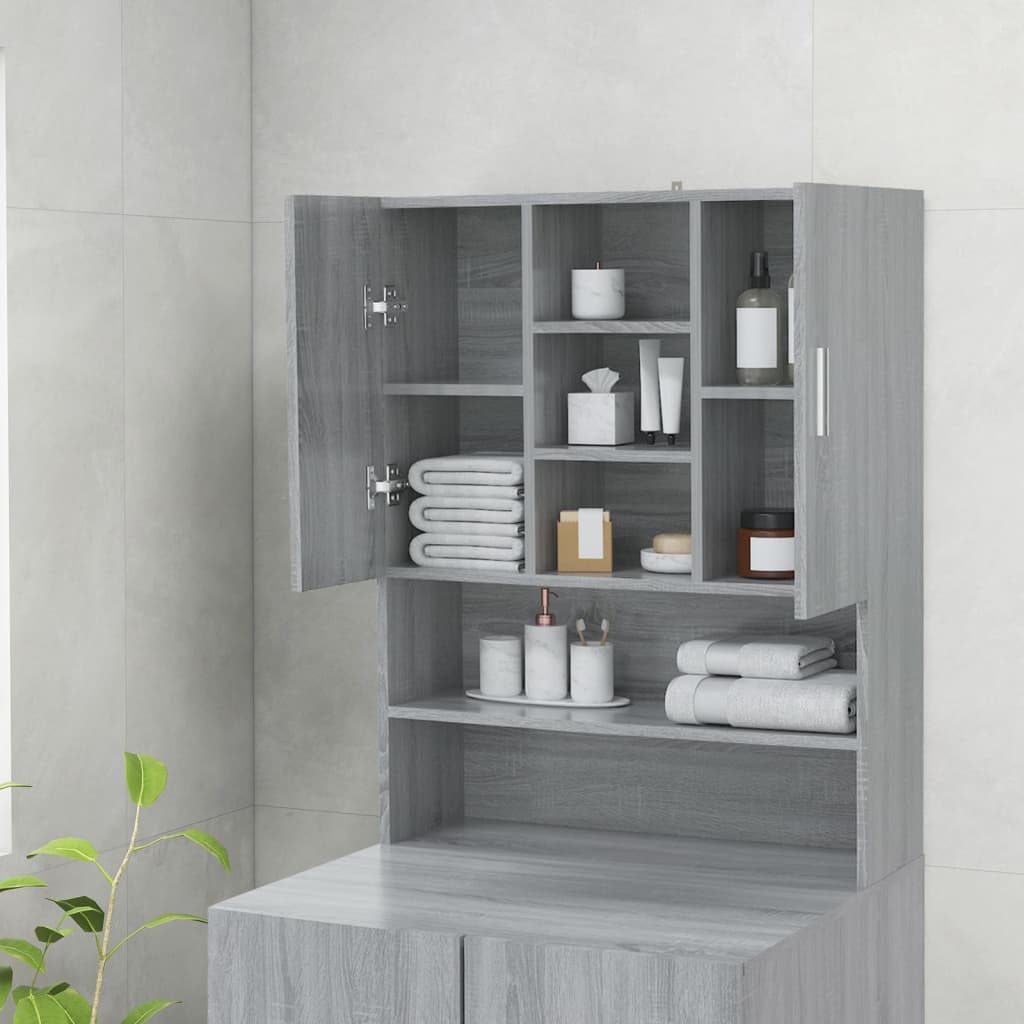Wasmachinekast 70,5X25,5X90 Cm Grijs Sonoma Eikenkleurig