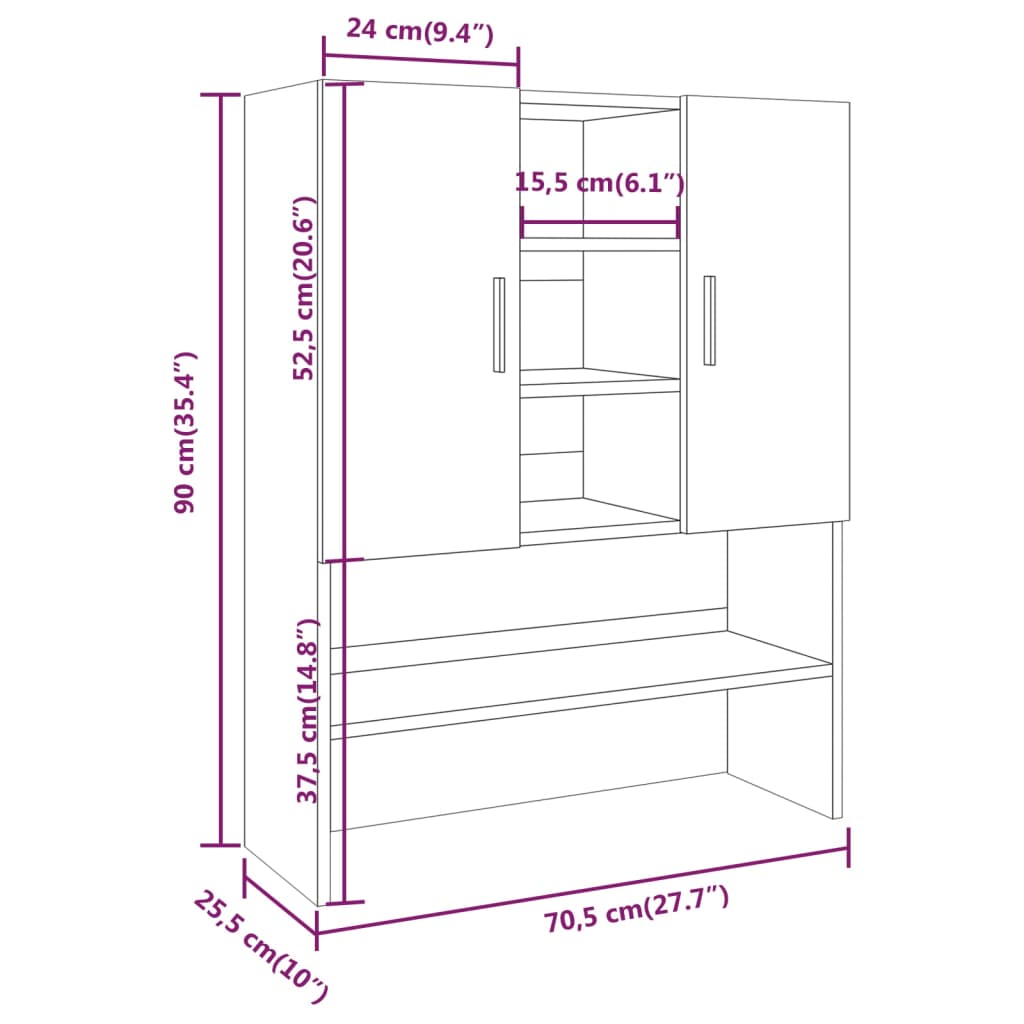 Wasmachinekast 70,5X25,5X90 Cm Grijs Sonoma Eikenkleurig