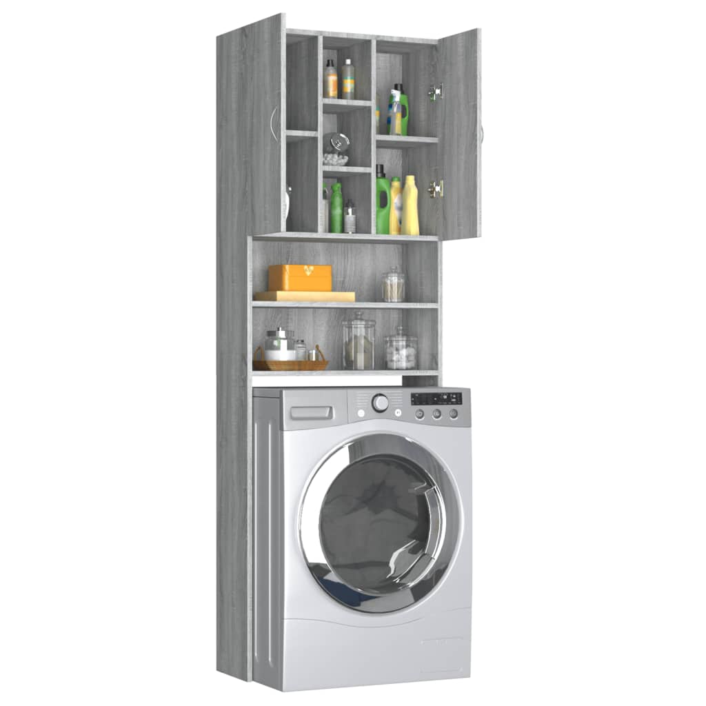 Wasmachinekast 64X25,5X190 Cm Grijs Sonoma Eikenkleurig