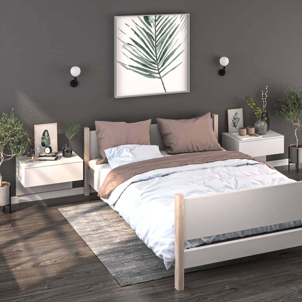 Wandnachtkastjes 2 St Bewerkt Hout Wit