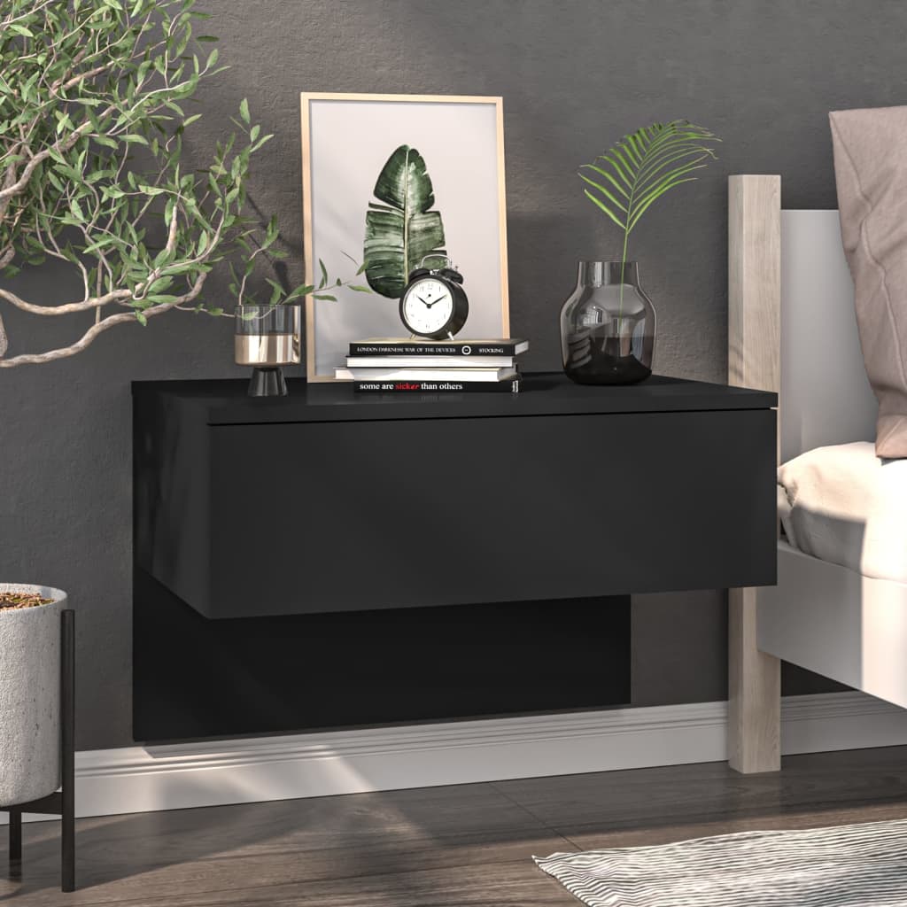Wandnachtkastje Bewerkt Hout Zwart