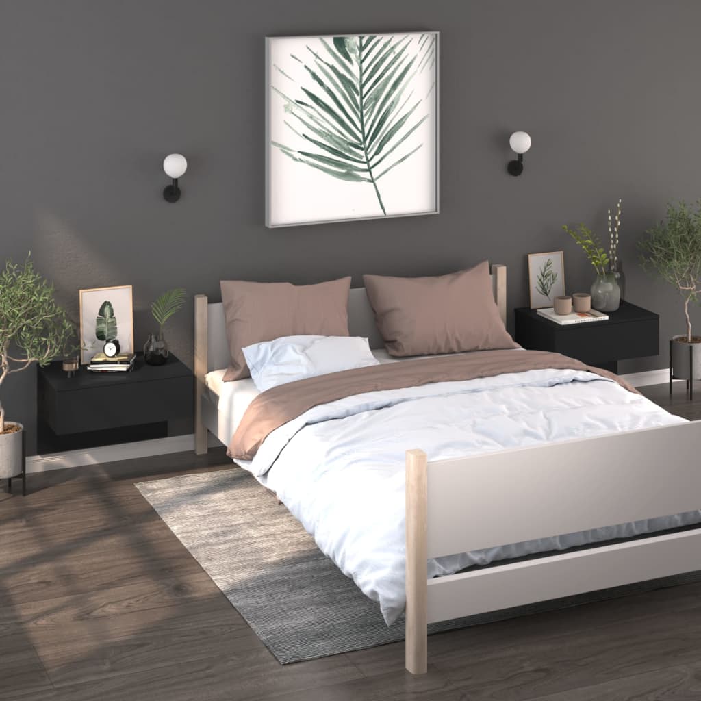 Wandnachtkastjes 2 St Bewerkt Hout Zwart