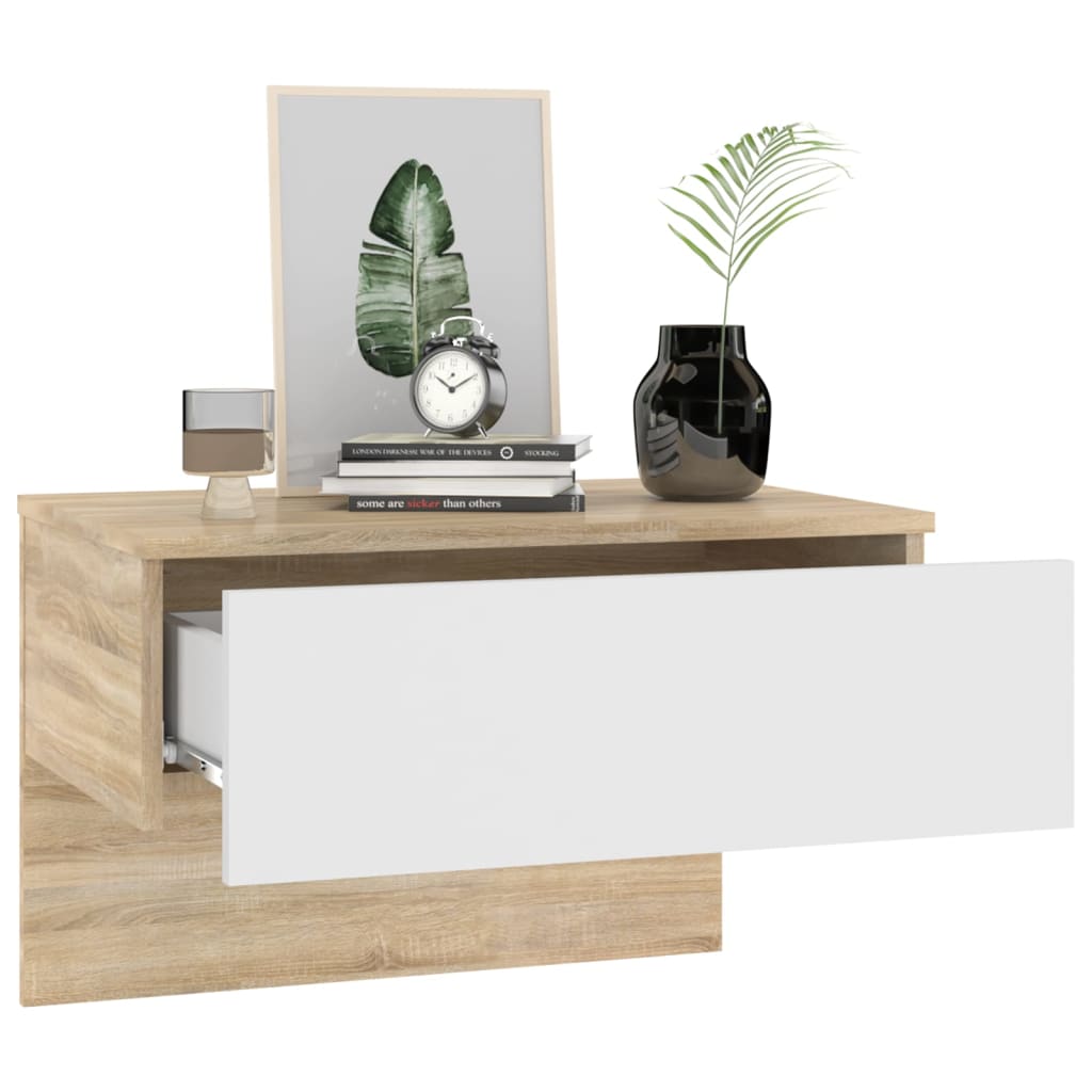 Wandnachtkastje Bewerkt Hout Wit En Sonoma Eikenkleurig