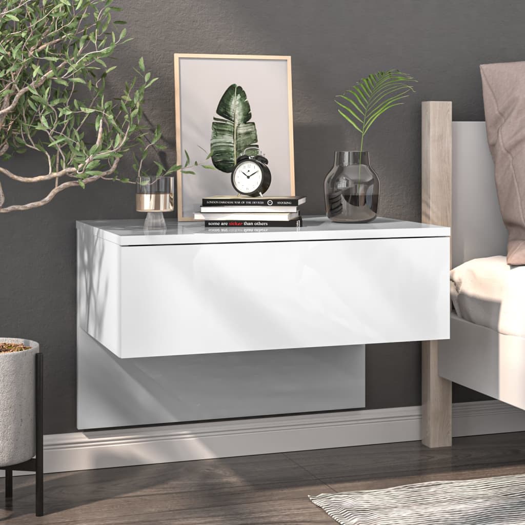Wandnachtkastjes 2 St Bewerkt Hout Hoogglans Wit