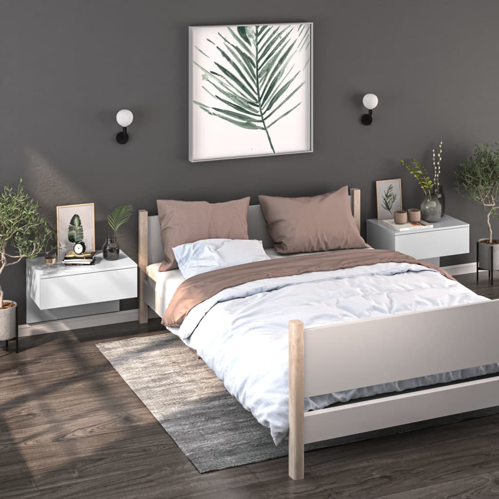 Wandnachtkastjes 2 St Bewerkt Hout Hoogglans Wit