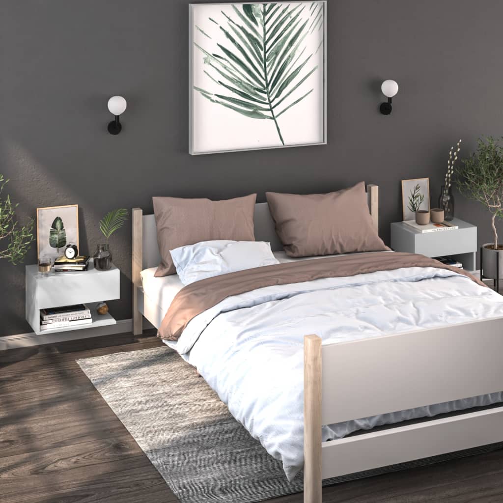 Wandnachtkastje Bewerkt Hout Wit