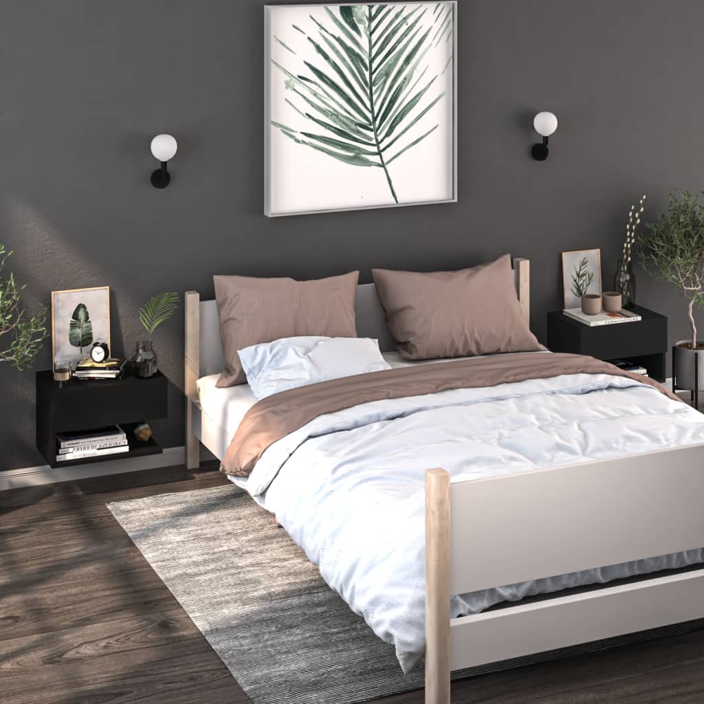 Wandnachtkastjes 2 St Bewerkt Hout Zwart