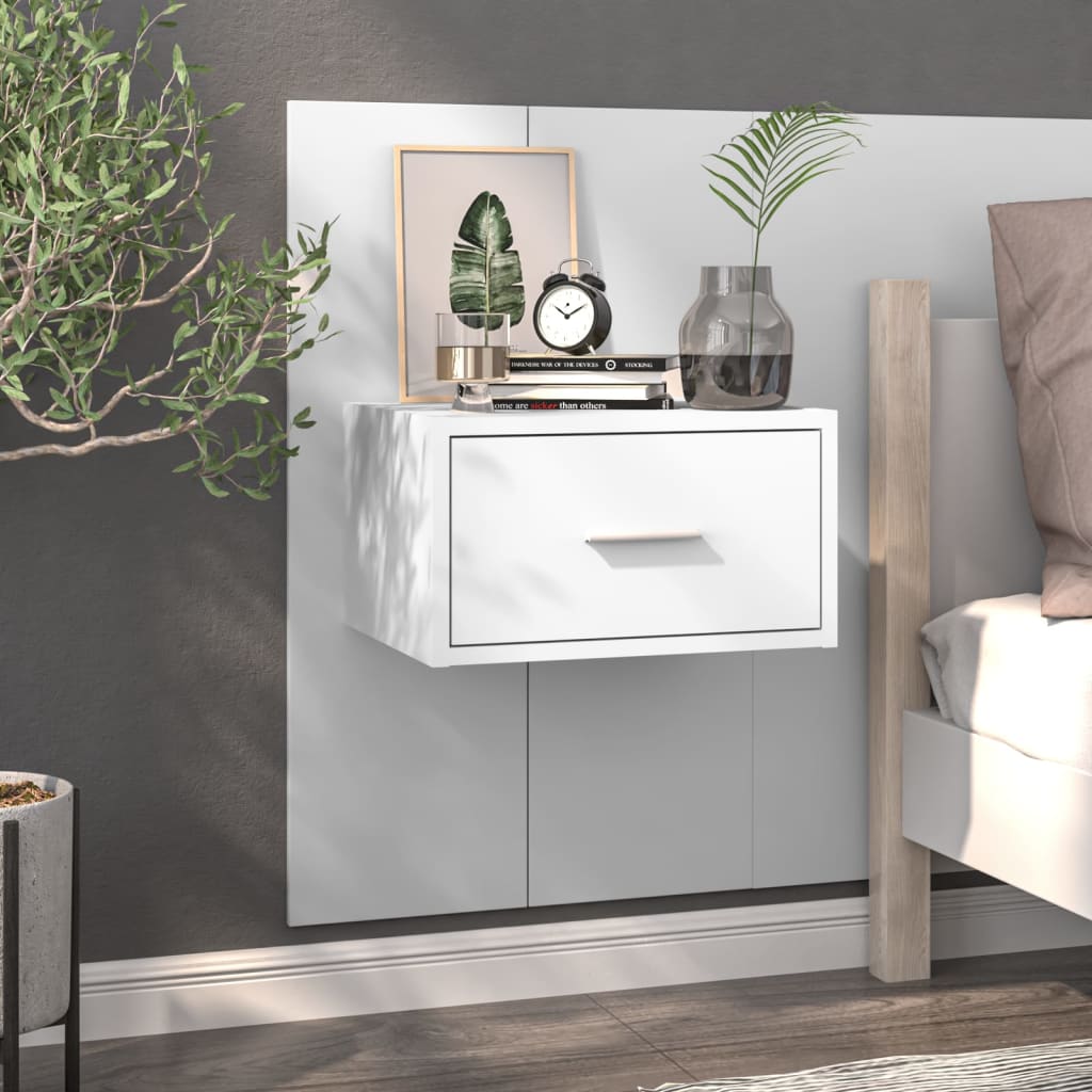 Wandnachtkastje Bewerkt Hout Wit