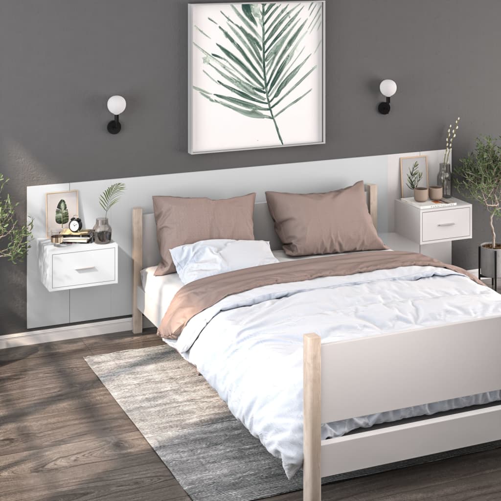 Wandnachtkastjes 2 St Bewerkt Hout Wit