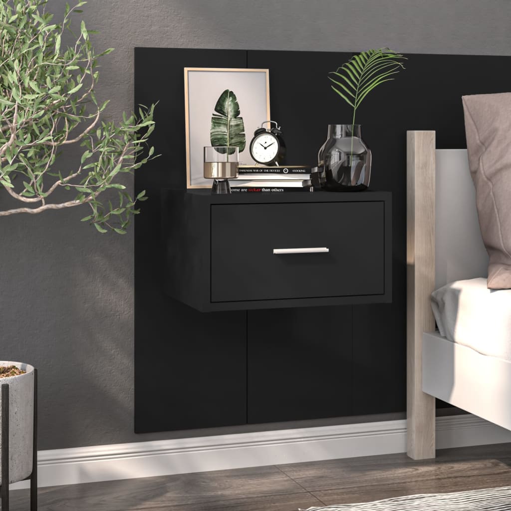 Wandnachtkastje Bewerkt Hout Zwart