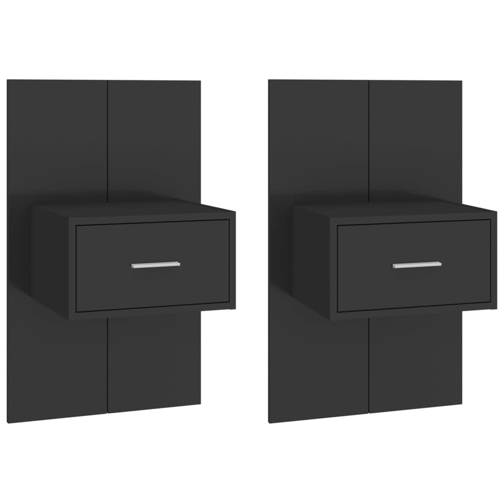 Wandnachtkastjes 2 St Bewerkt Hout Zwart
